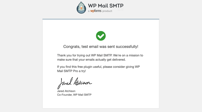 WP Mail SMTP Sucesso!  E-mail