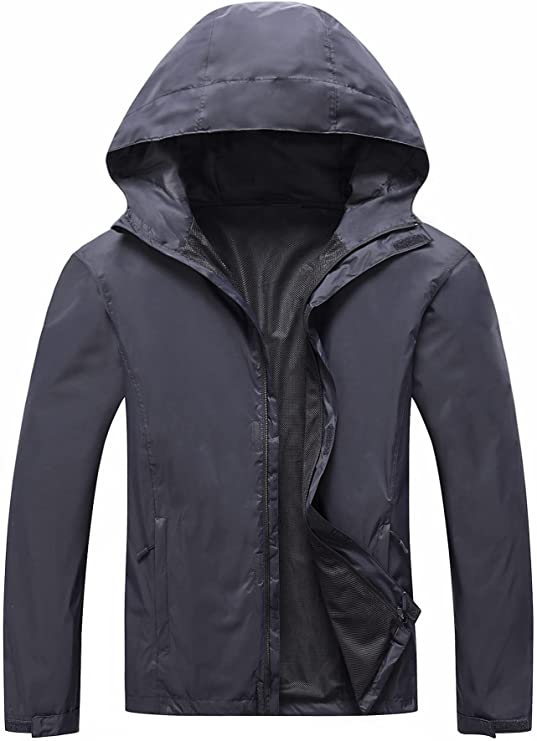 LeSies Men's Rain Jacket Lightweight Waterproof Raincoat with Adjustable Hooded Outdoor Hiking Windbreaker