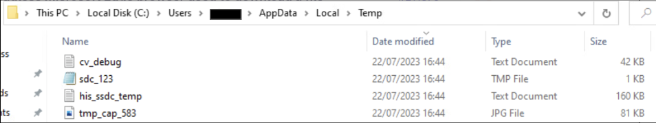 Figure 14. C:\Users\<User>\AppData\Local\Temp folder containing newly generated files