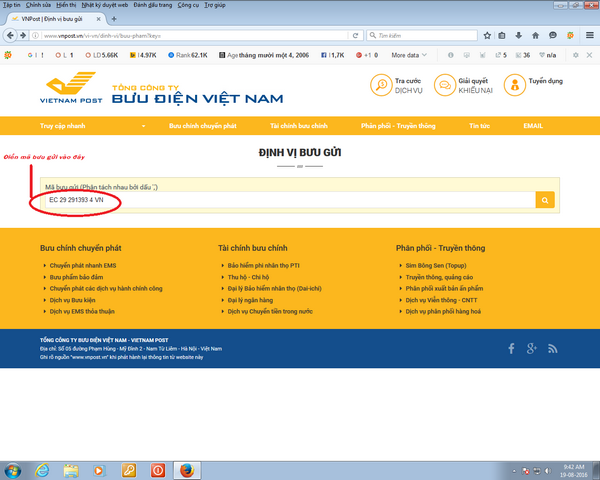 Tra cứu định vị bưu phẩm trên website của Vietnam Post 