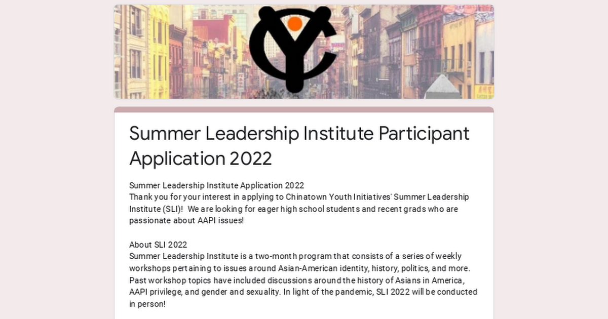 Summer Leadership Institute Participant Application 2022