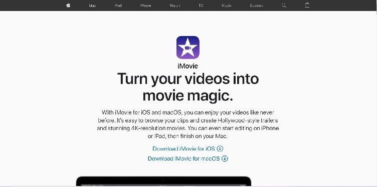 Página de inicio de iMovie