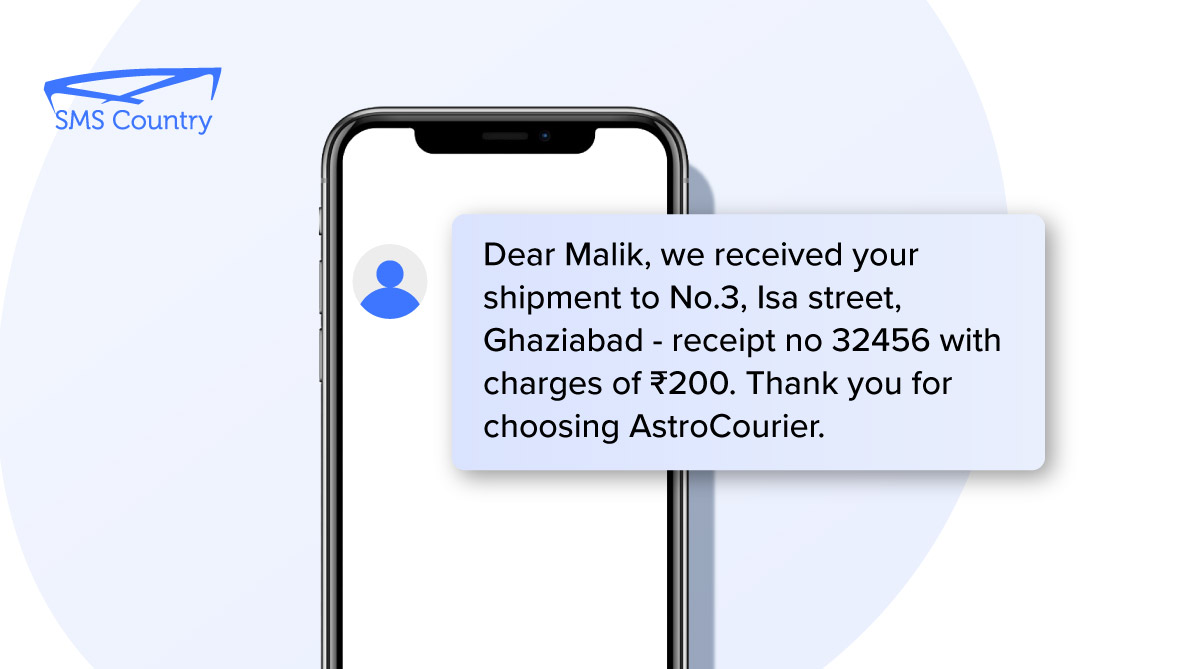 A customer being notified of a new delivery with logistics sms template