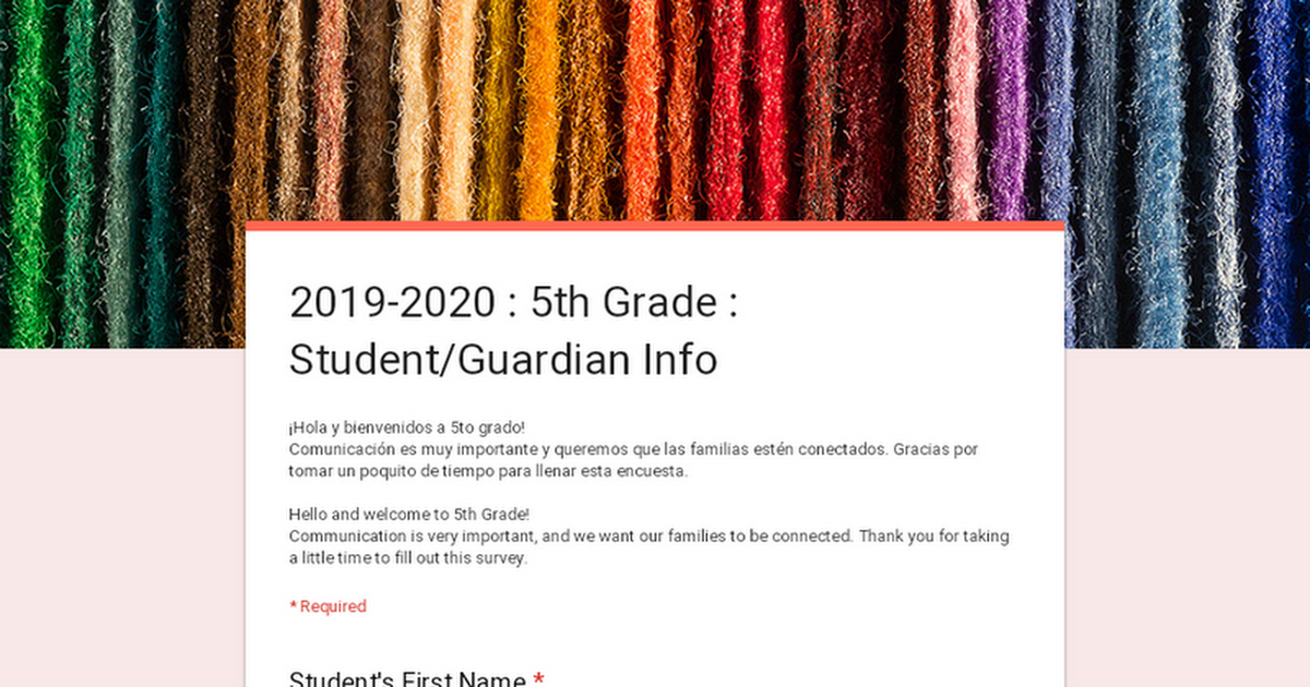 2019-2020 : 5th Grade : Student/Guardian Info