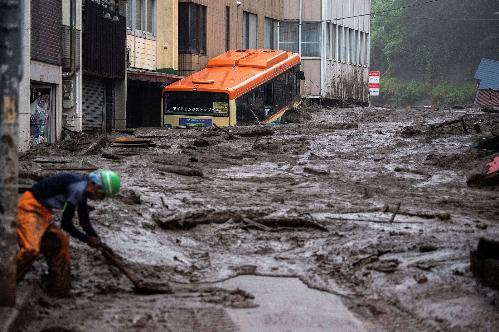 Mud and debris at the scene of a landslide following days of heavy rain in Atami in Shizuoka Prefecture, Japan © Charly Triballeau/AFP/Getty Images