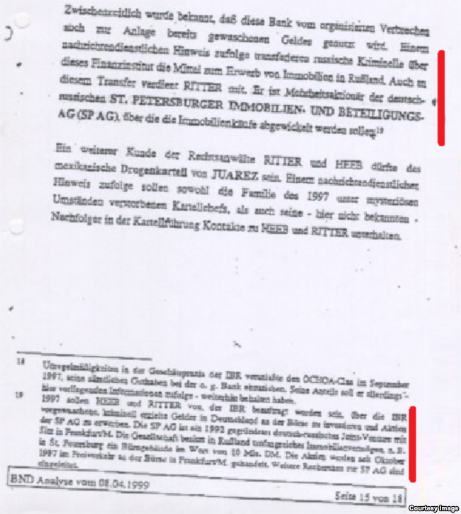 Фрагмент доклада БНД от 8 апреля 1999 г., стр. 15