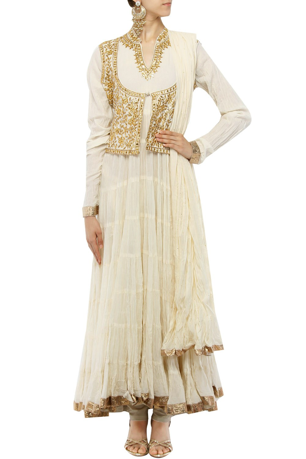 white anarkali suit with gota patti work