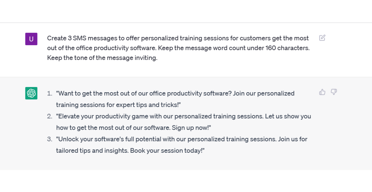 chatgpt prompt and response to offer personalized sessions to understand product or service