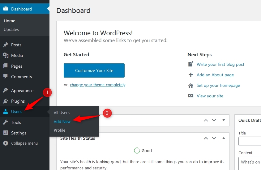 access users section in WordPress