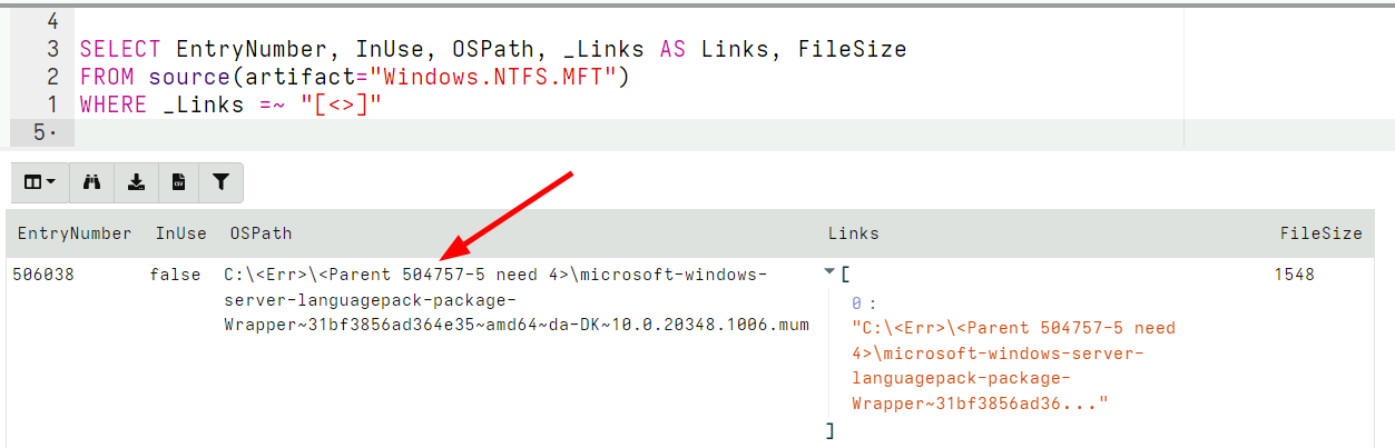 Unallocated MFT entries may have errors reconstructing a full path