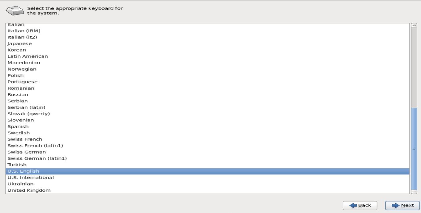 Keyboard  selection during RHEL6 installation