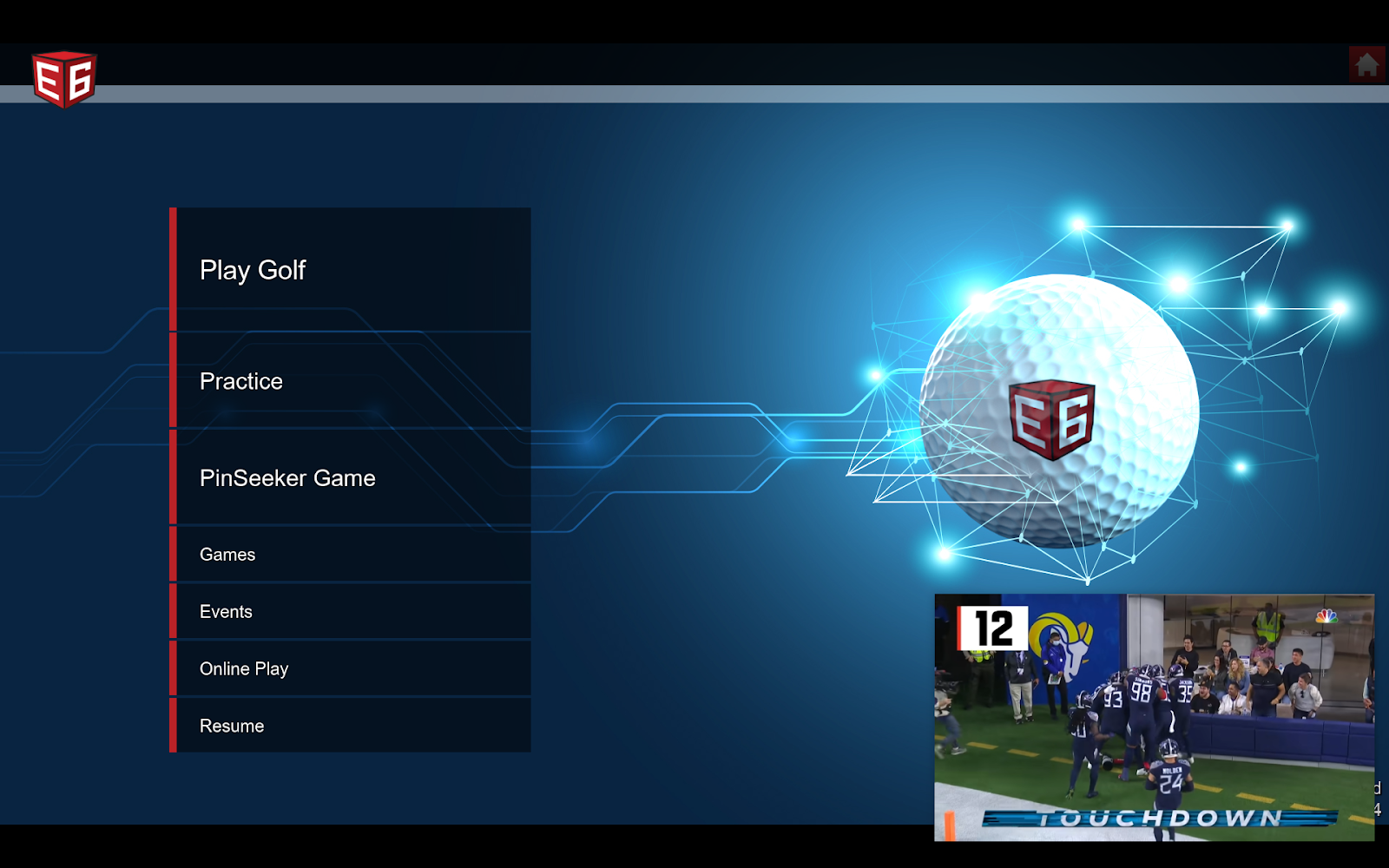 Screenshot of golf simulator software with picture-in-picture extension enabled