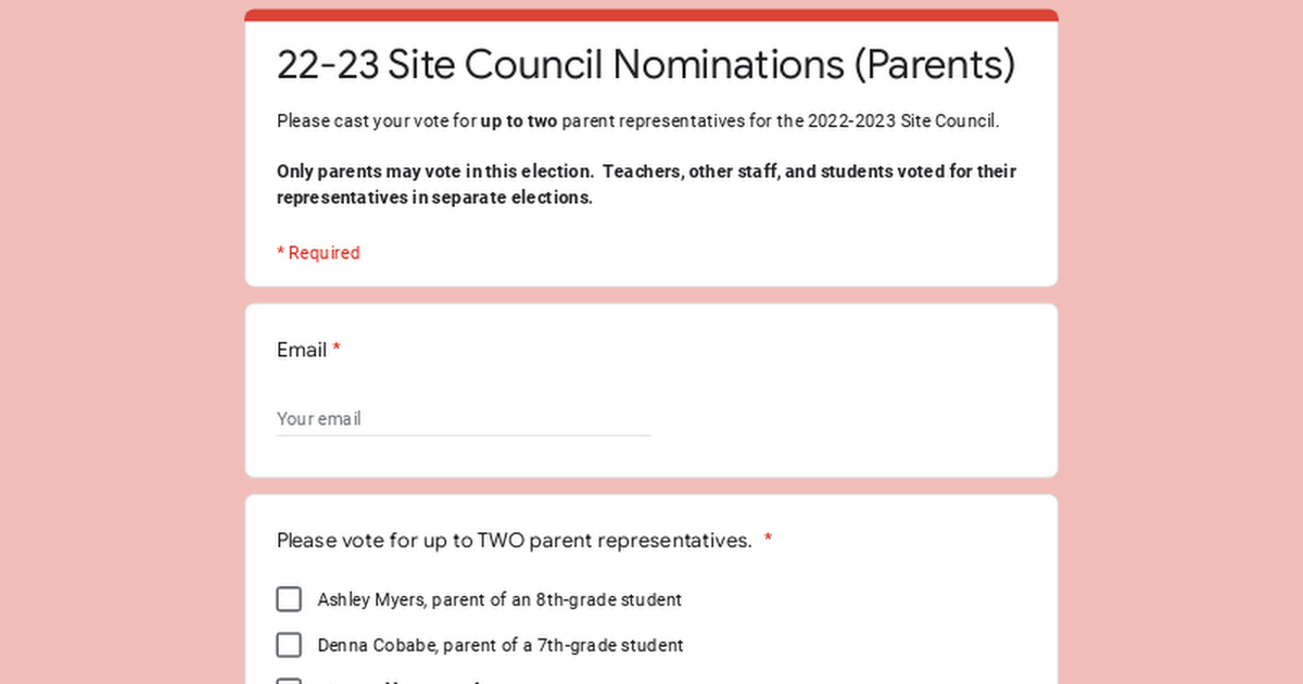 22-23 Site Council Nominations (Parents)