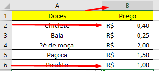 Selecionando o intervalo de células