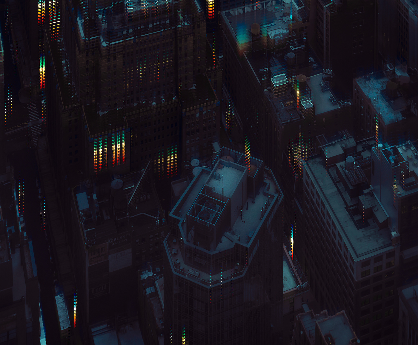 3d illustration digital art futuristic Glitch lights Manhattan New York night NY skyscraper video game