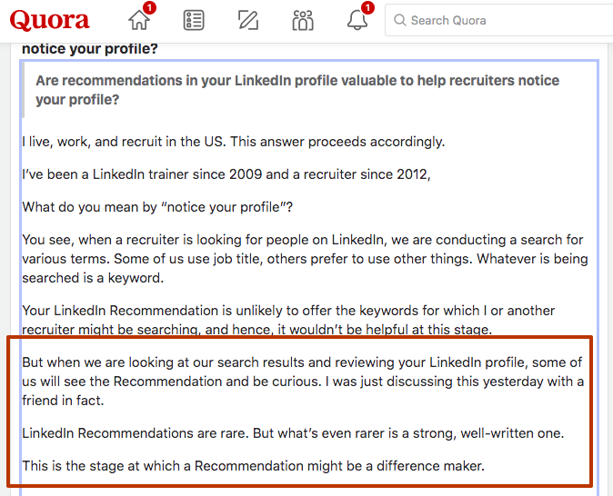 Do recruiters read recommendations on LinkedIn opinion from Quora 