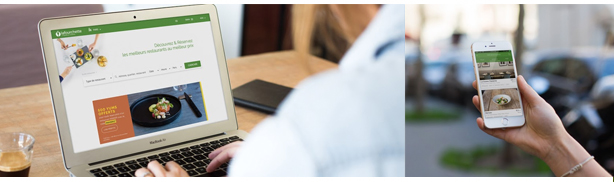 girl looking at her TheFork app on a computer and mobile - increase restaurant reservations in the low season