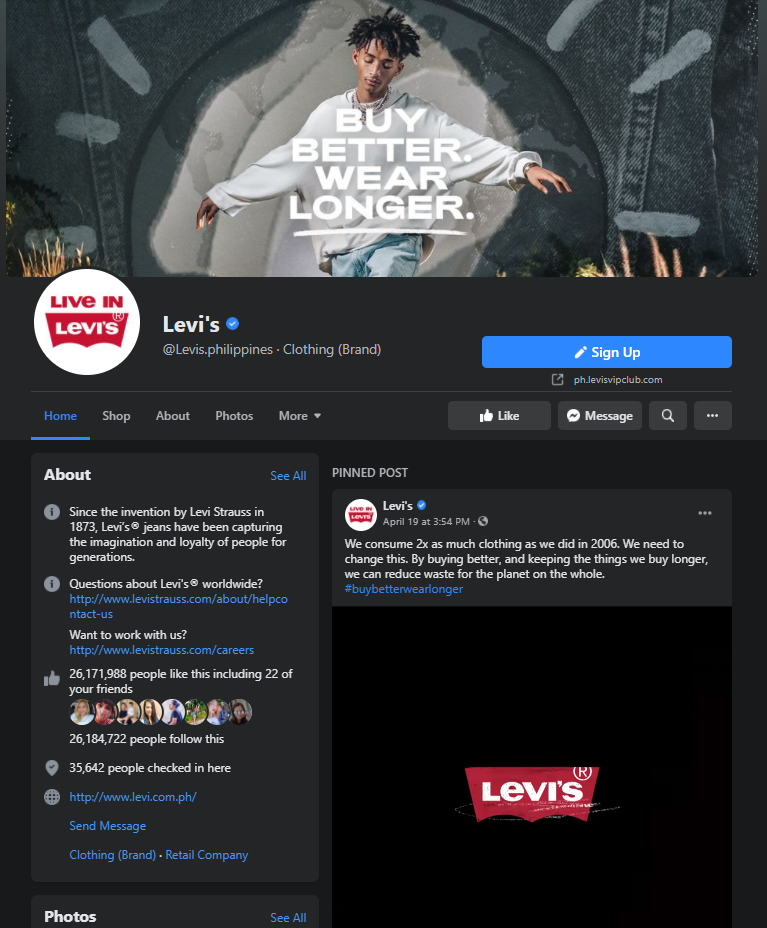 levis facebook page example