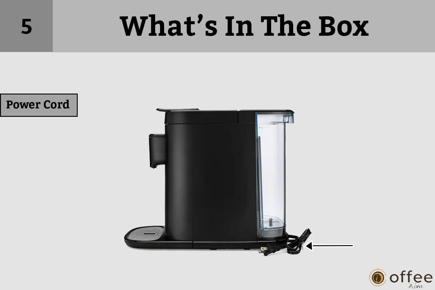 This image details the "Power Cord" for the article "What's In The Box: How to Connect Nespresso Vertuo Creatista Machine," providing a clear visual reference.