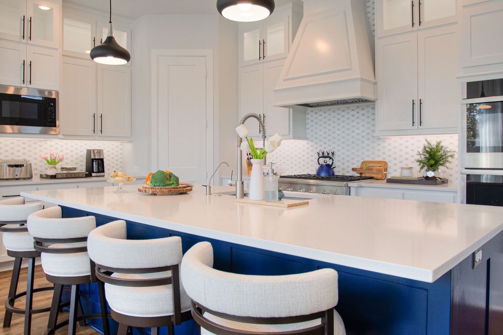 Designs by Keti Kitchen Design White Cabinets Blue Island