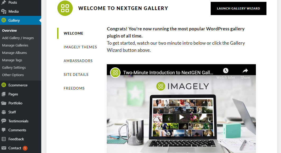 interface de usuário da galeria nextgen