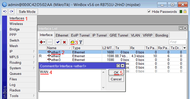 Опис WAN інтерфейсу MikroTik