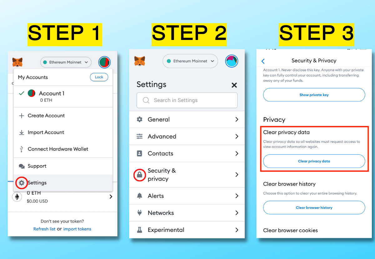 3 steps to disconnect MetaMask mobile from a website.