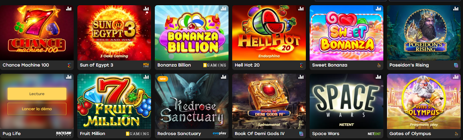 Catalogue de jeux Fairspin Casino