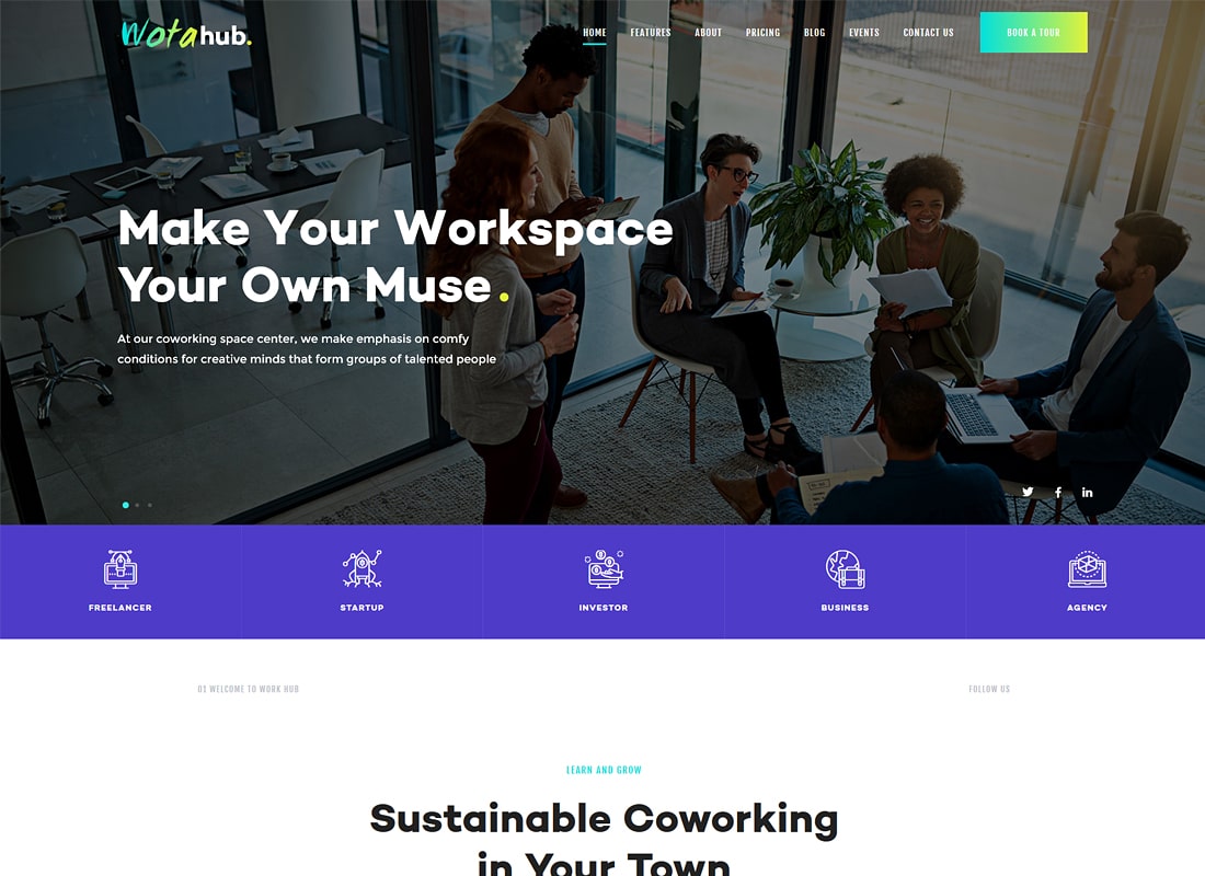 WotaHub |  Tema de WordPress para el espacio de trabajo compartido