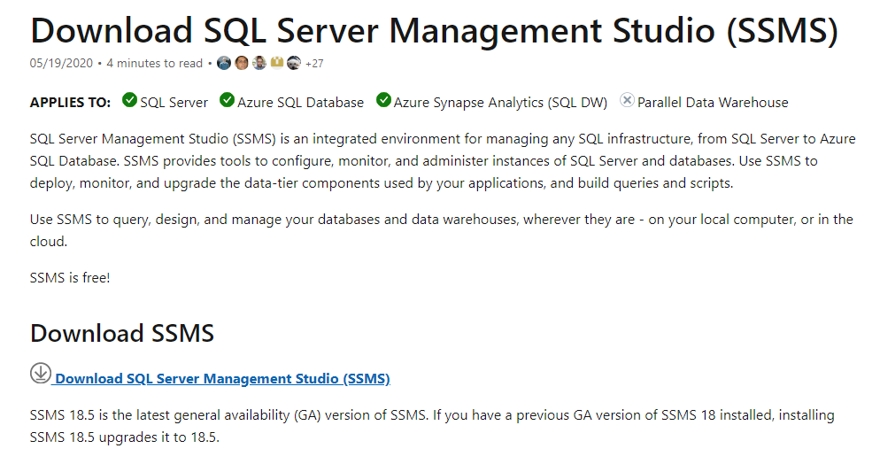 Site de download do SSMS