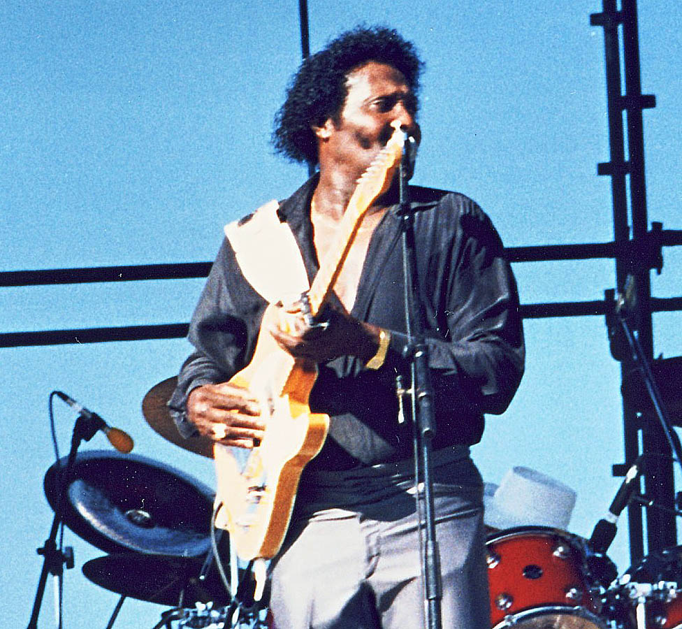 Albert Collins performing at the Long Beach Blues Festival in 1990.