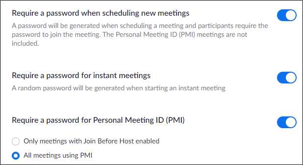The "Require a Password When Scheduling New Meetings" option.