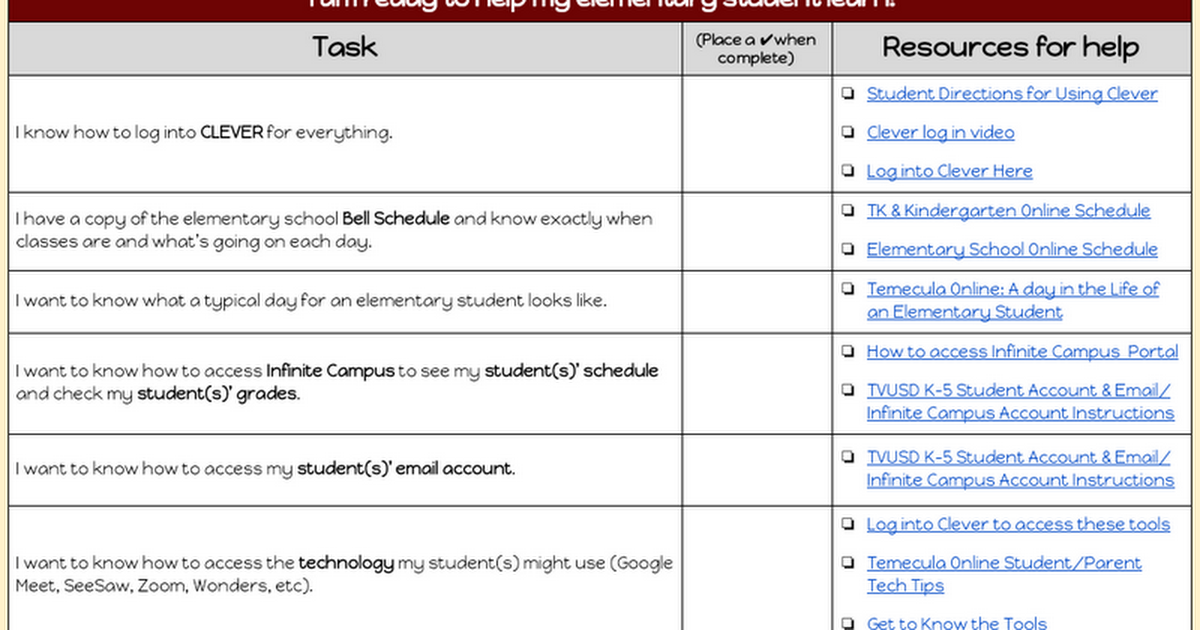 TVUSD Parent Online Learning Readiness Checklist