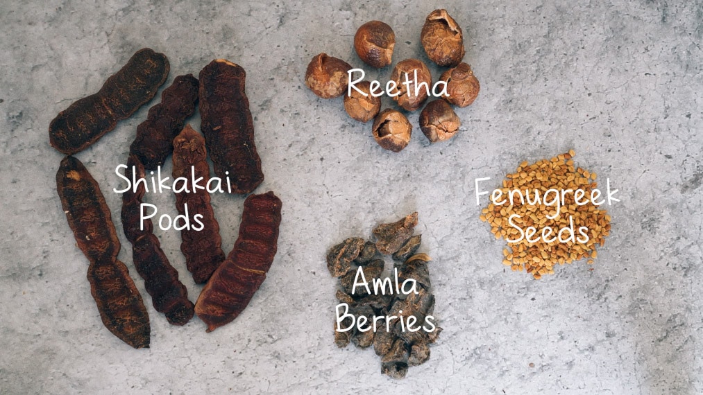 dried Reetha shikakai amla herbs for DIY herbal shampoo recipe