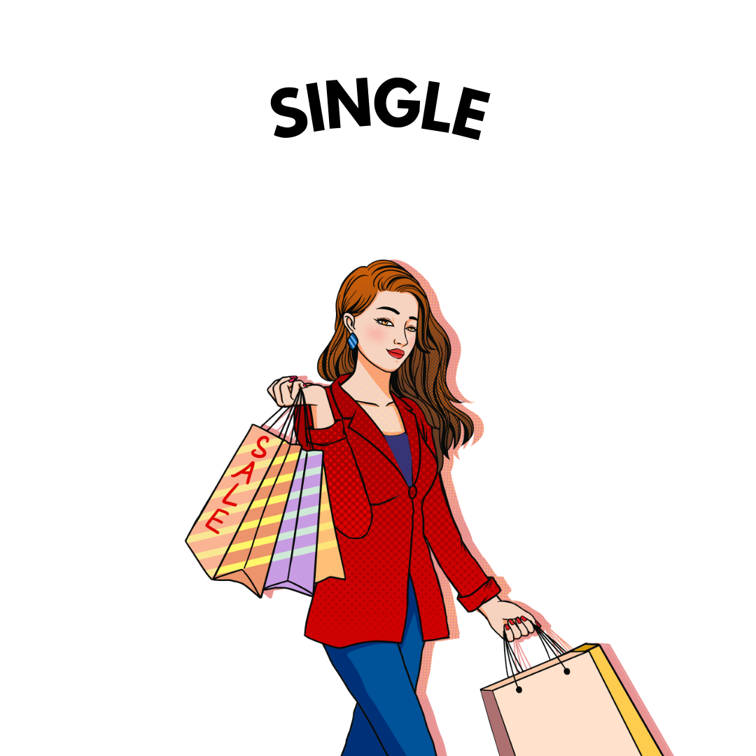 graphic of a single girl with shopping bags