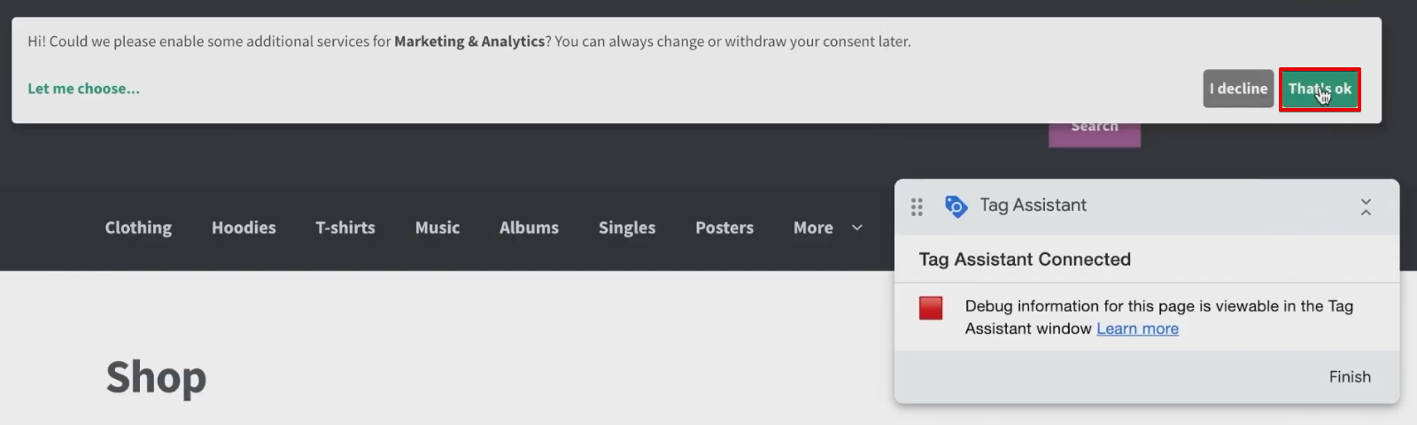Accepting the consent cookies for a browser