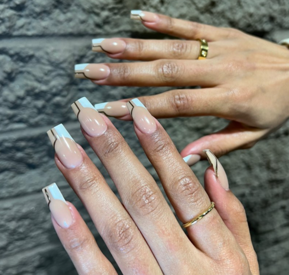 Split French With Nude Color Birthday Nails 