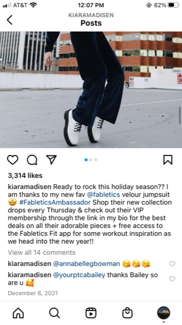 kiara and fabletics instagram influencer ad part two