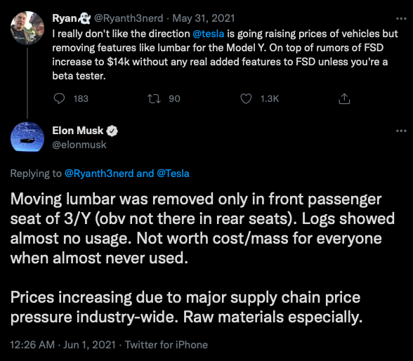 tesla model 3 lumbar support