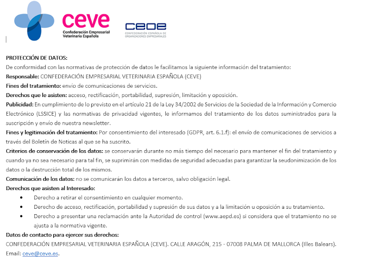 Más información del tratamiento: http://ceve.es/aviso-legal/  email: ceve@ceve.es   Acepto el tratamiento de mis datos para el envío de comunicaciones de servicios