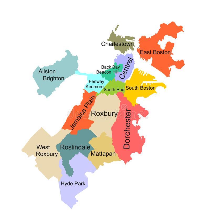 Map of Boston with Neighborhoods Stock Vector - Illustration of suffolk,  boundary: 110675419