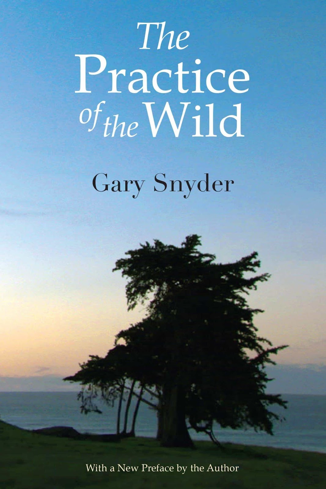 Cover of 'The Practice of the Wild' book with silhouette of tree against evening (or dawn) sky
