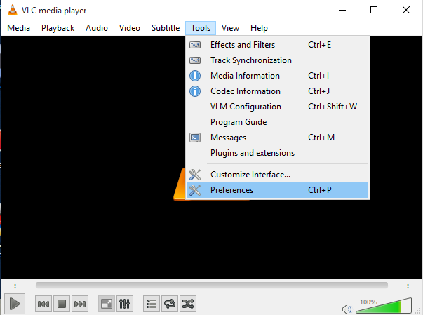 In VLC select Preferences from the Tools menu