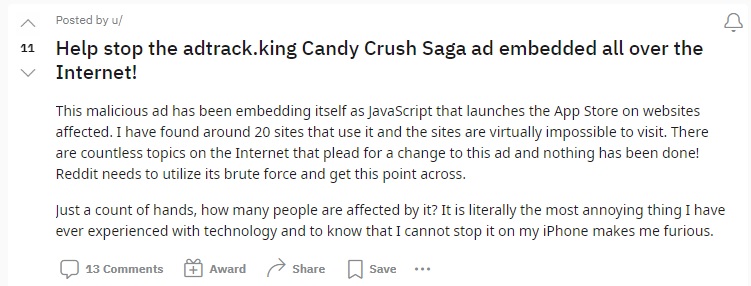 adtracking is an annoying technology by game developers that forces Candy Crush ads pop out everywhere