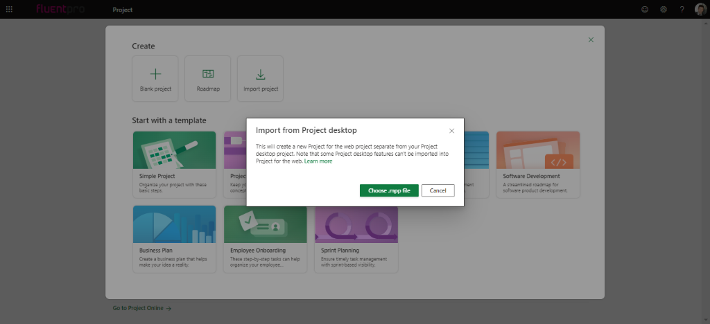 How to import MPP from Project Desktop to Project for the web