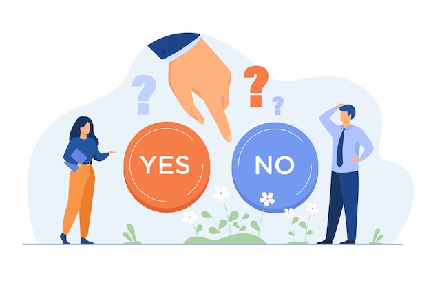 Free vector thoughtful people making difficult choice between two options isolated flat illustration.