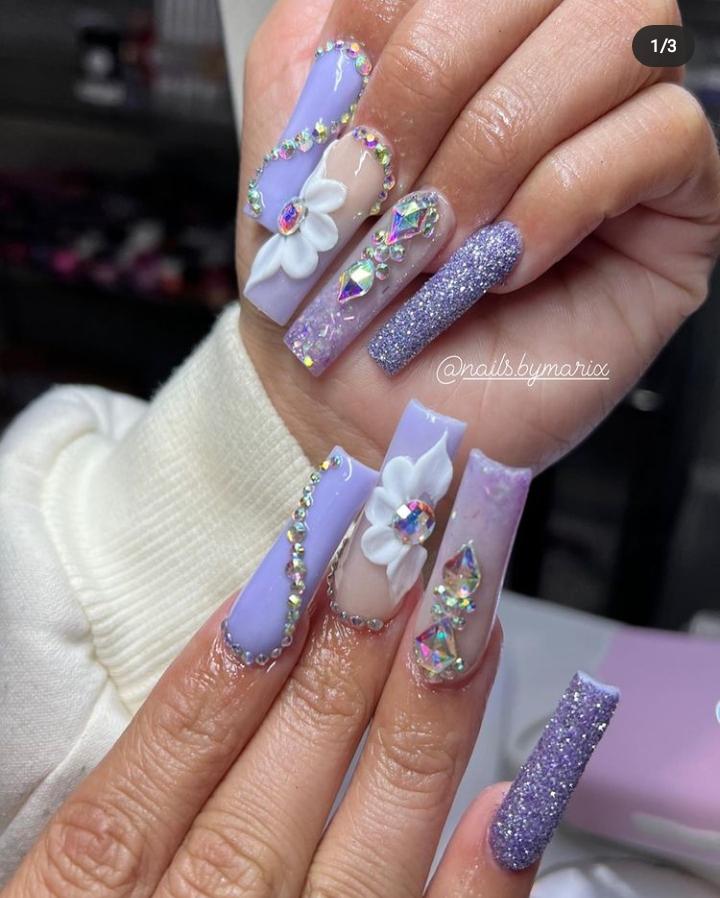 Sparkly Lilac Glamorous Birthday Nails