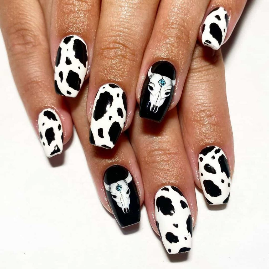 Close up view of a lady rocking the cow print aesthetic art with class  