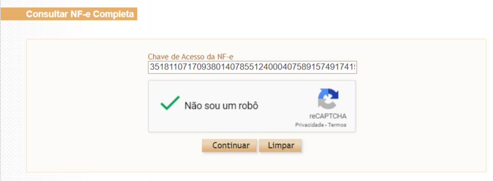 Acesso permitido da Sefaz para consultar XML após autenticação por recaptcha