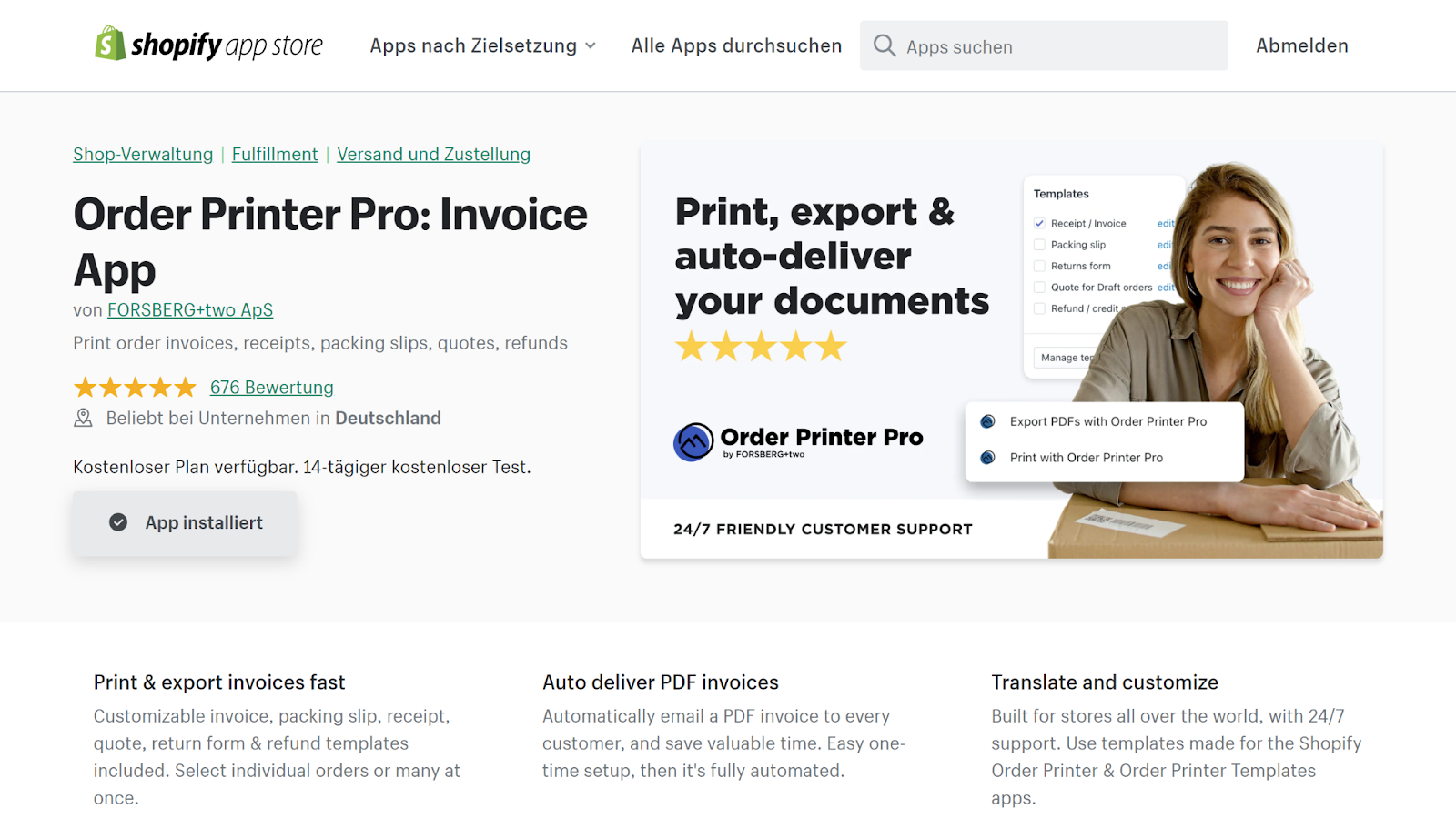 Shopify Rechnungen erstellen mit Order Printer Pro aus dem Shopify App Store
